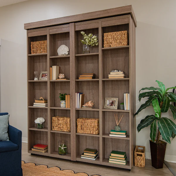 IN STOCK Queen Size Boaz BiFold Bookcase Murphy Bed - Monaco Textured Finish - Image 4